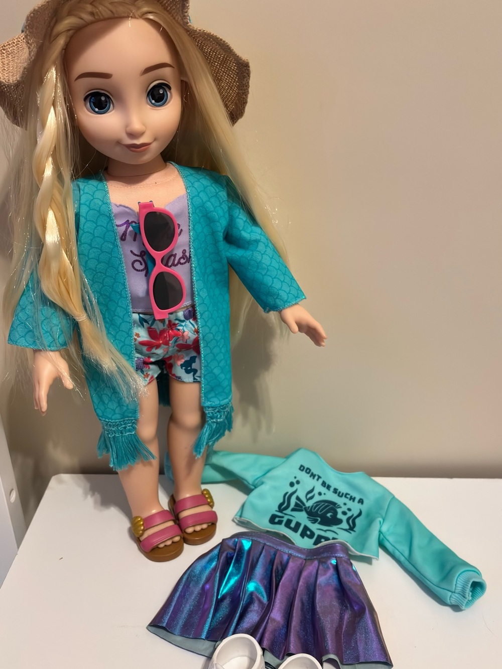 Disney ILY 4Ever 18 inch Blonde Doll in Teal Beachwear with Pink Sunglasses